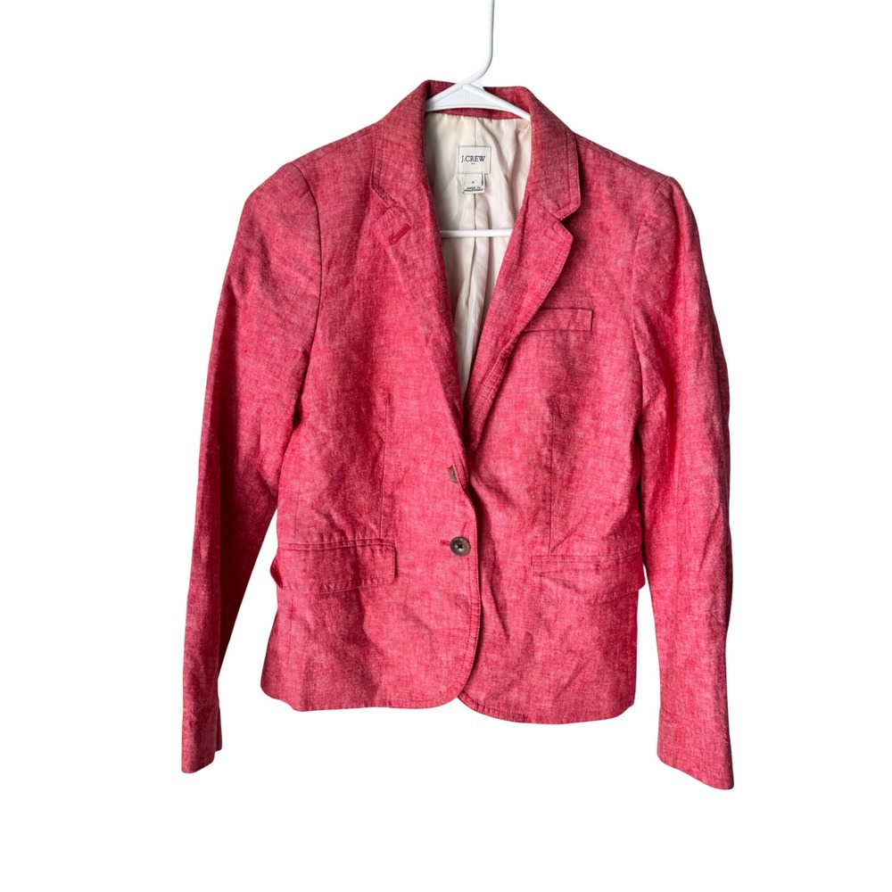 J.Crew Parke Blazer Pink Red Linen Cotton Blend Tailored Jacket G2497 Size 2